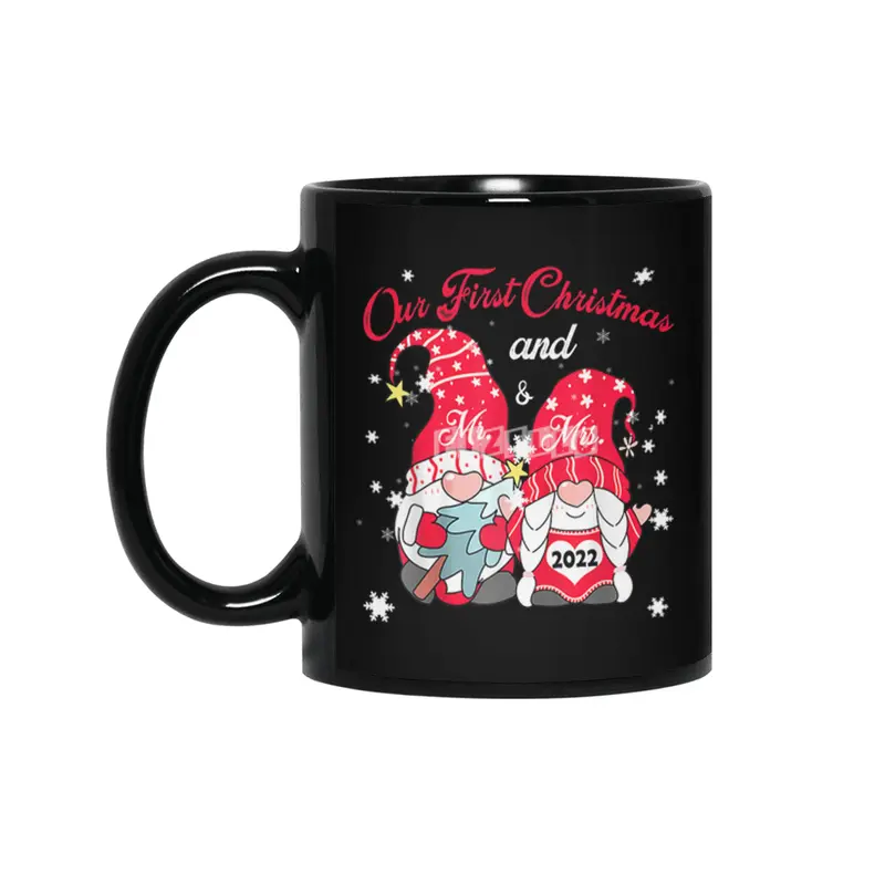 Our First Christmas As Mr and Mrs 2023 Couple Gnomes Xmas Siyah Kupa