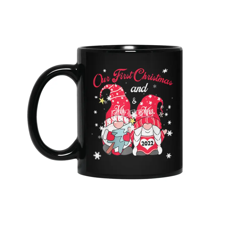 Our First Christmas As Mr and Mrs 2023 Couple Gnomes Xmas Siyah Kupa