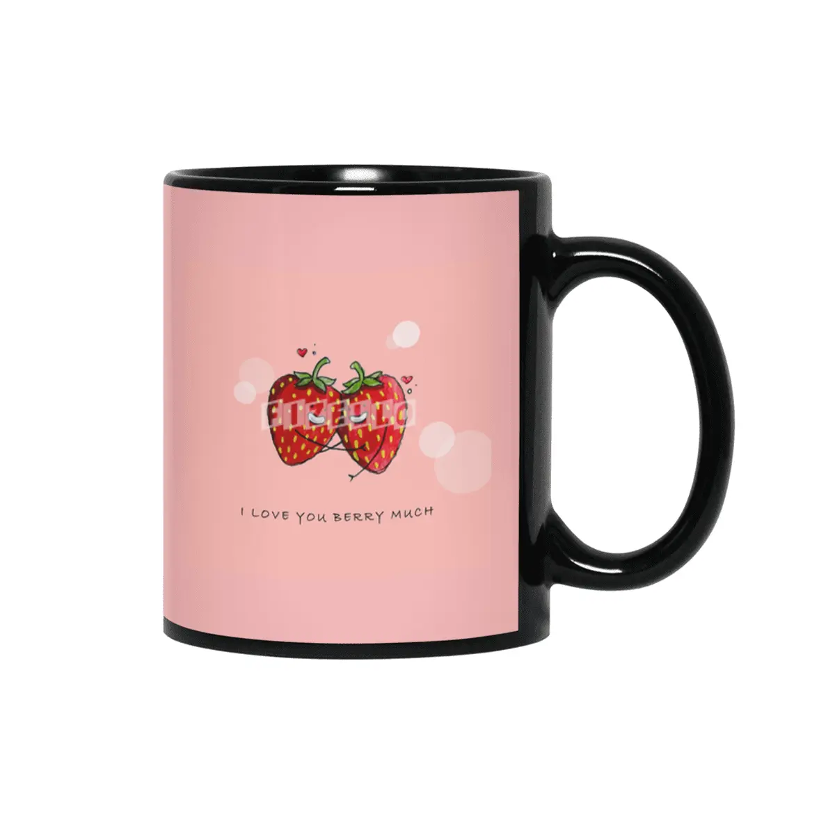 Cute Strawberry Couple with "I Love You Berry Much" Siyah Kupa
