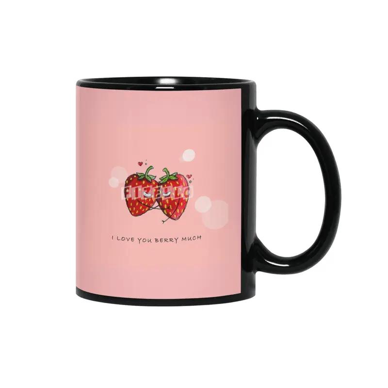 Cute Strawberry Couple with "I Love You Berry Much" Siyah Kupa