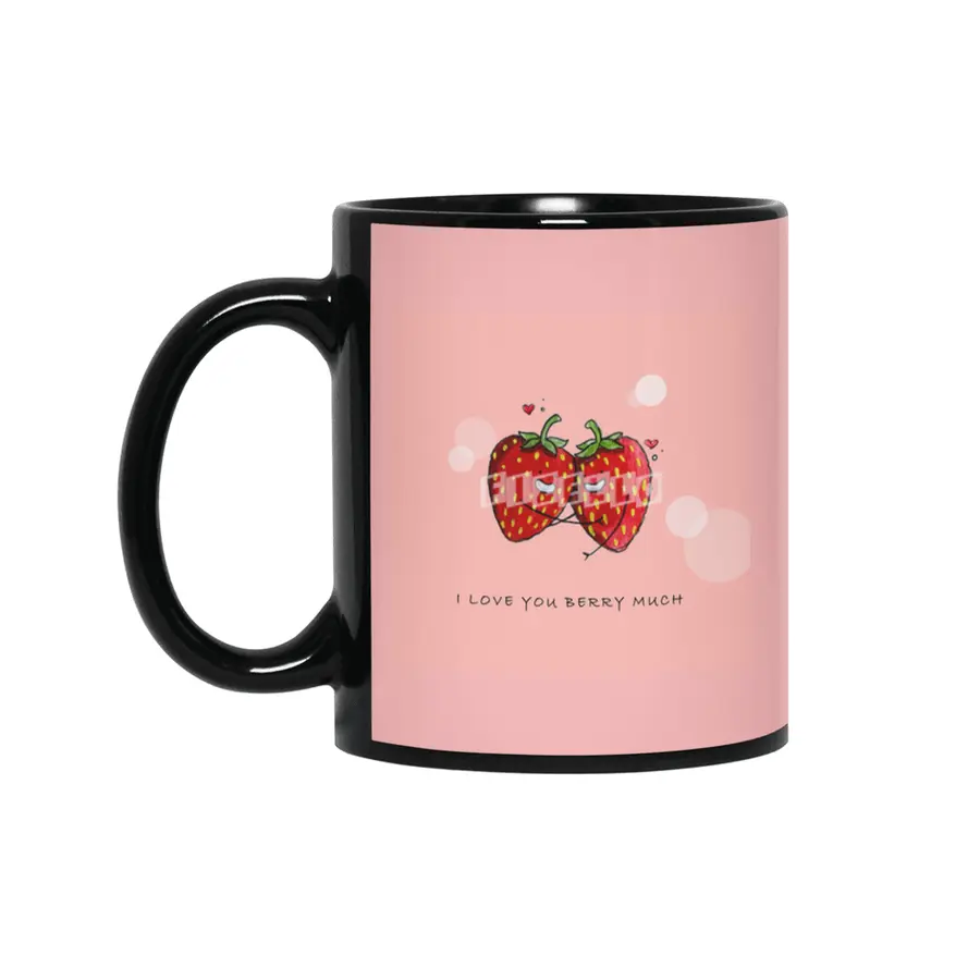 Cute Strawberry Couple with "I Love You Berry Much" Siyah Kupa