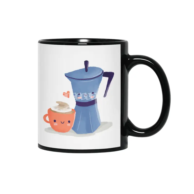 Cute coffee couple illustration Siyah Kupa