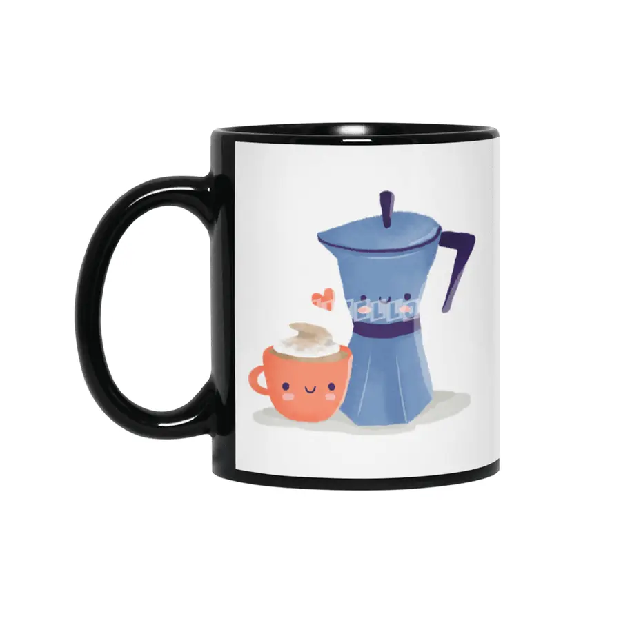 Cute coffee couple illustration Siyah Kupa