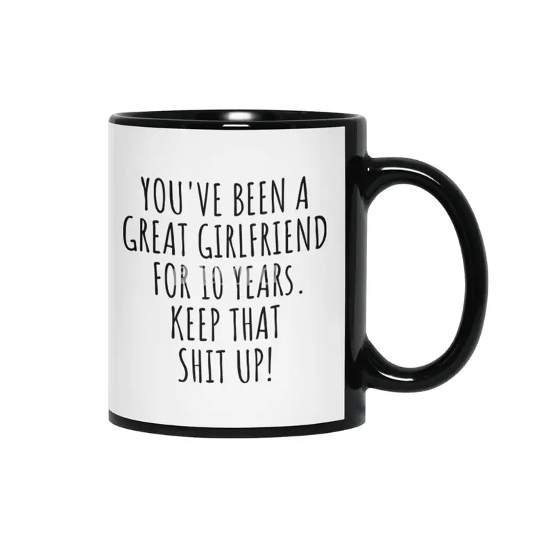 10 Years Anniversary Girlfriend Funny Gift for GF 10th Dating Relationship Couple Together Siyah Kupa