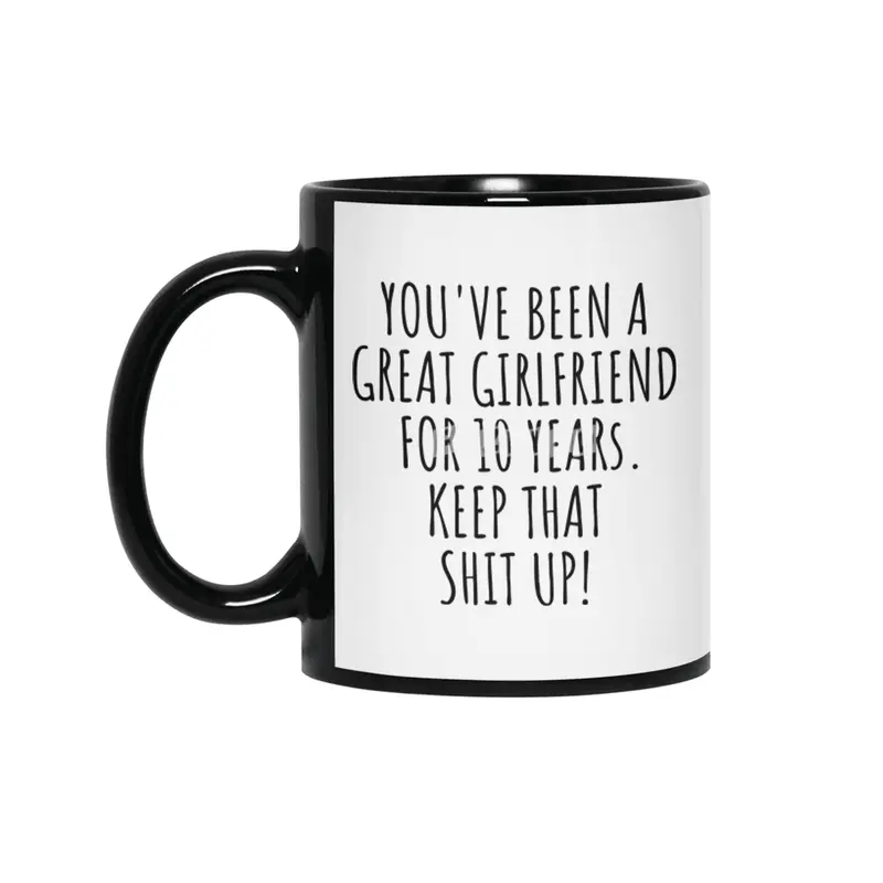 10 Years Anniversary Girlfriend Funny Gift for GF 10th Dating Relationship Couple Together Siyah Kupa