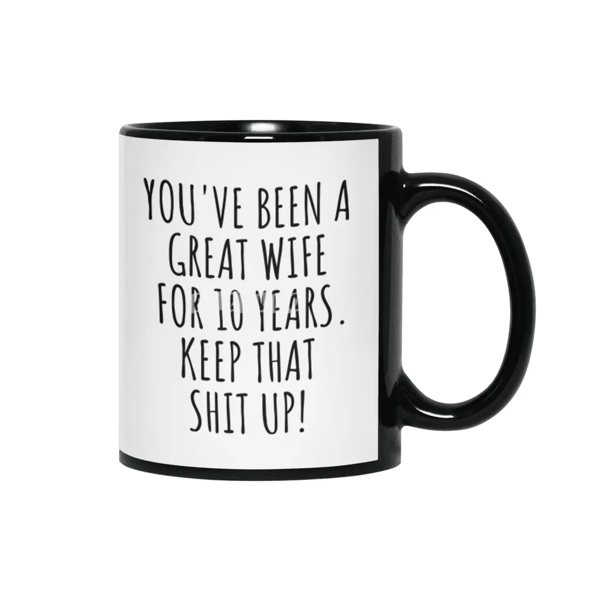 10 Years Anniversary Wife Funny Gift for 10th Wedding Relationship Couple Marriage Siyah Kupa