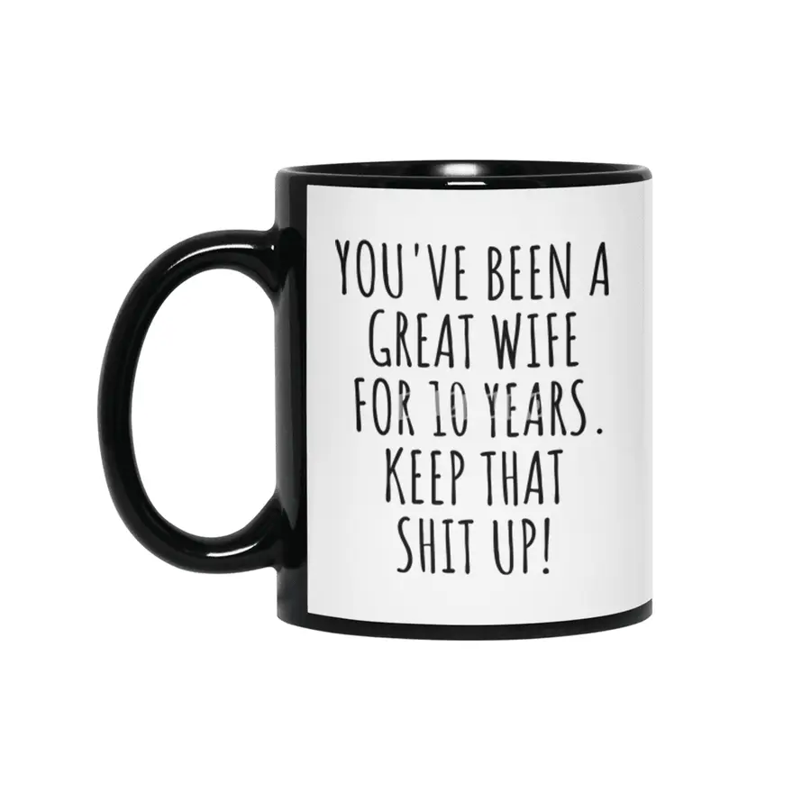 10 Years Anniversary Wife Funny Gift for 10th Wedding Relationship Couple Marriage Siyah Kupa