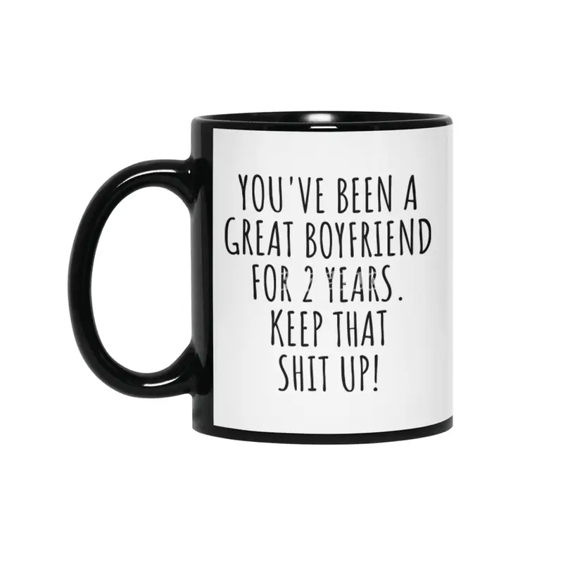 2 Years Anniversary Boyfriend Funny Gift for BF 2nd Dating Relationship Couple Together Siyah Kupa