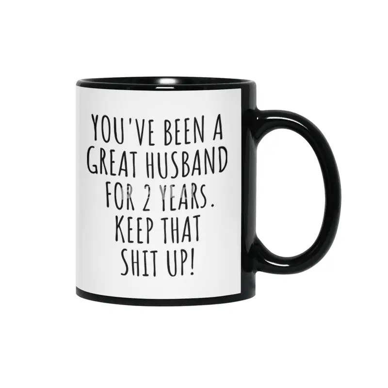 2 Years Anniversary Husband Funny Gift for 2nd Wedding Relationship Couple Marriage Siyah Kupa