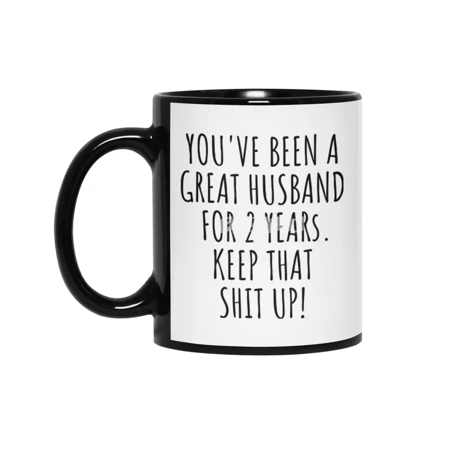 2 Years Anniversary Husband Funny Gift for 2nd Wedding Relationship Couple Marriage Siyah Kupa