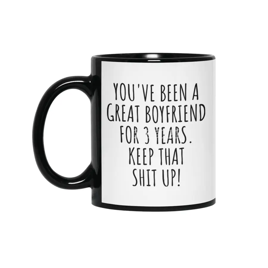 3 Years Anniversary Boyfriend Funny Gift for BF 3rd Dating Relationship Couple Together Siyah Kupa