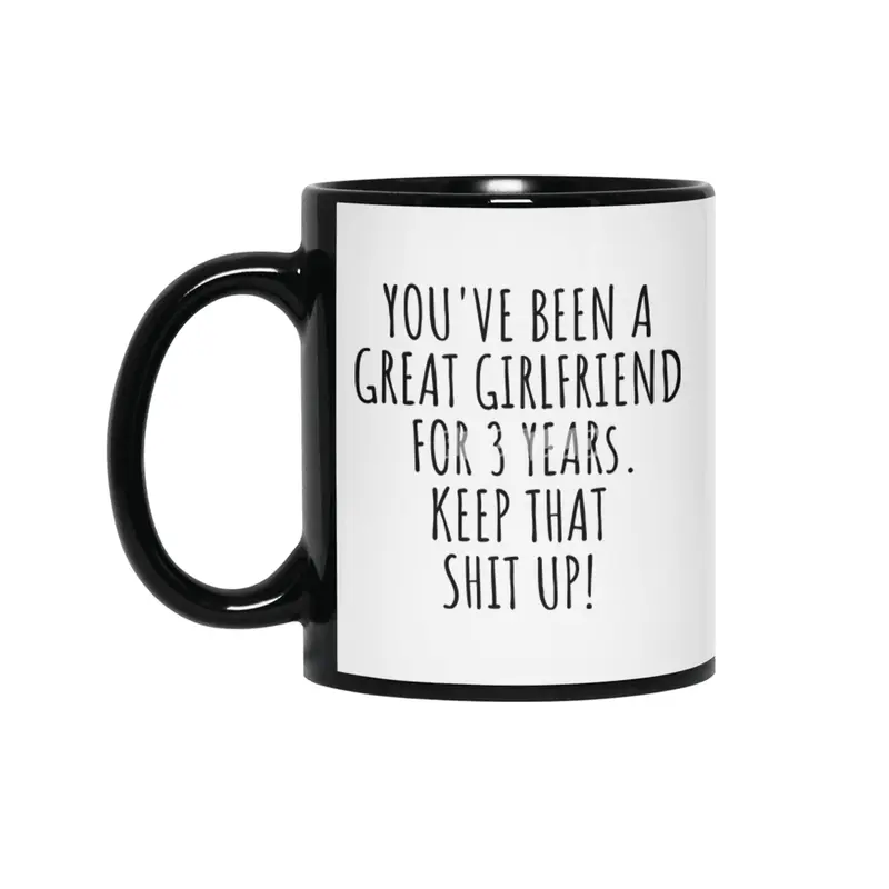 3 Years Anniversary Girlfriend Funny Gift for GF 3rd Dating Relationship Couple Together Siyah Kupa