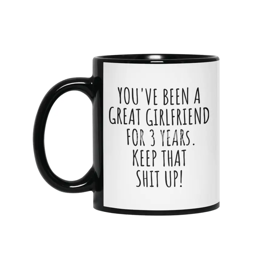 3 Years Anniversary Girlfriend Funny Gift for GF 3rd Dating Relationship Couple Together Siyah Kupa