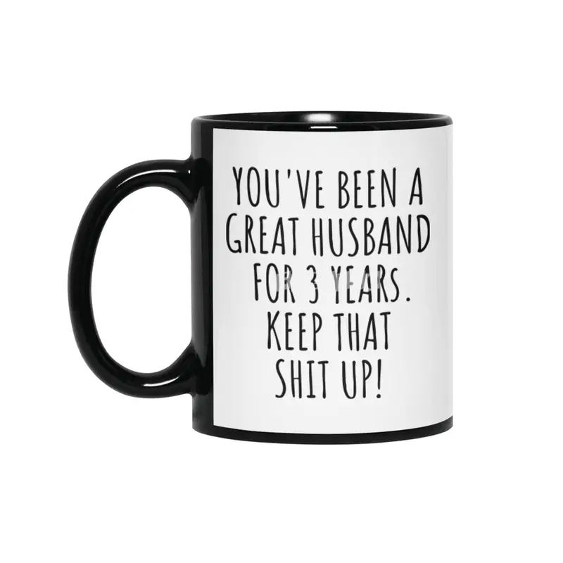 3 Years Anniversary Husband Funny Gift for 3rd Wedding Relationship Couple Marriage Siyah Kupa