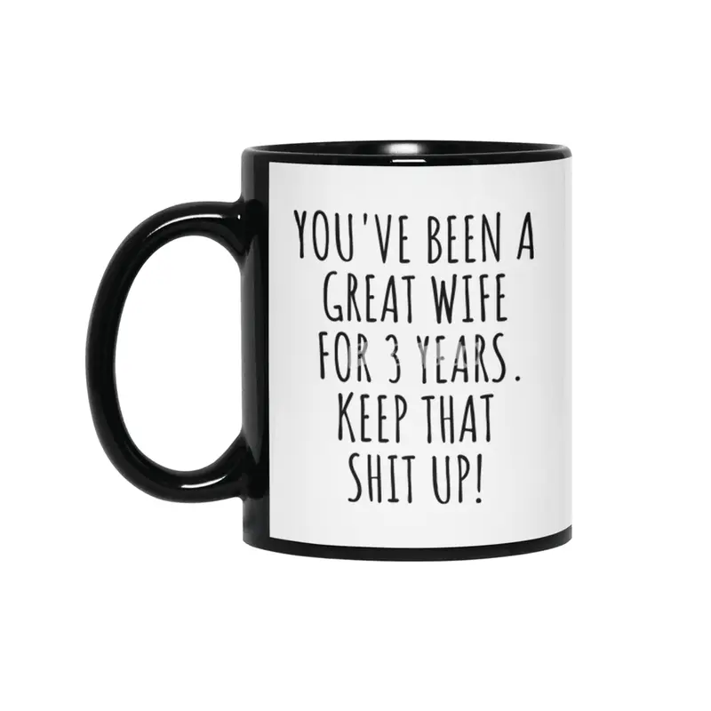 3 Years Anniversary Wife Funny Gift for 3rd Wedding Relationship Couple Marriage Siyah Kupa