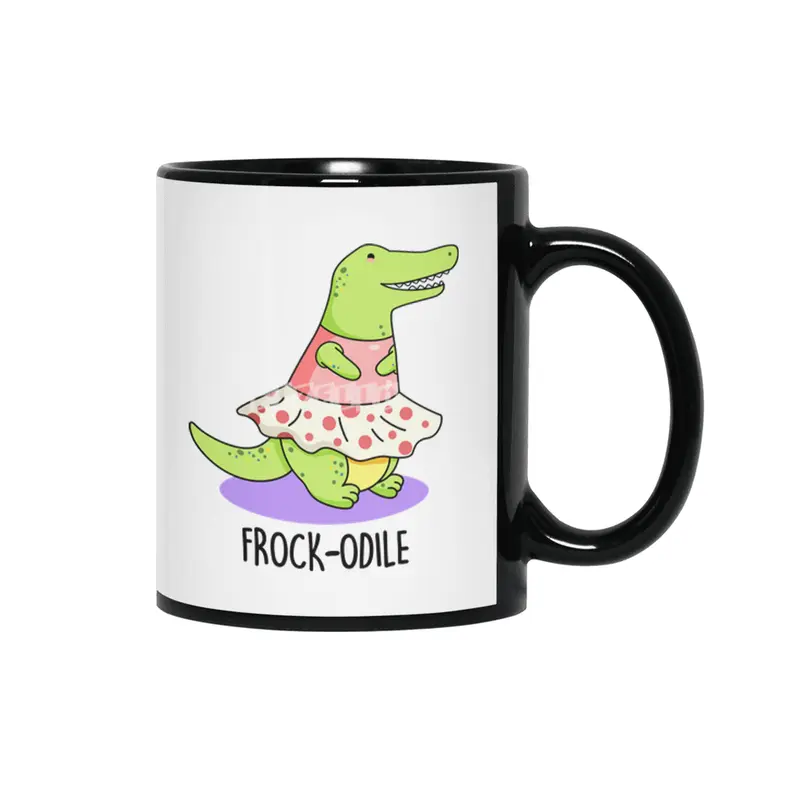 'Frock-odile Cute Crocodile Pun Siyah Kupa