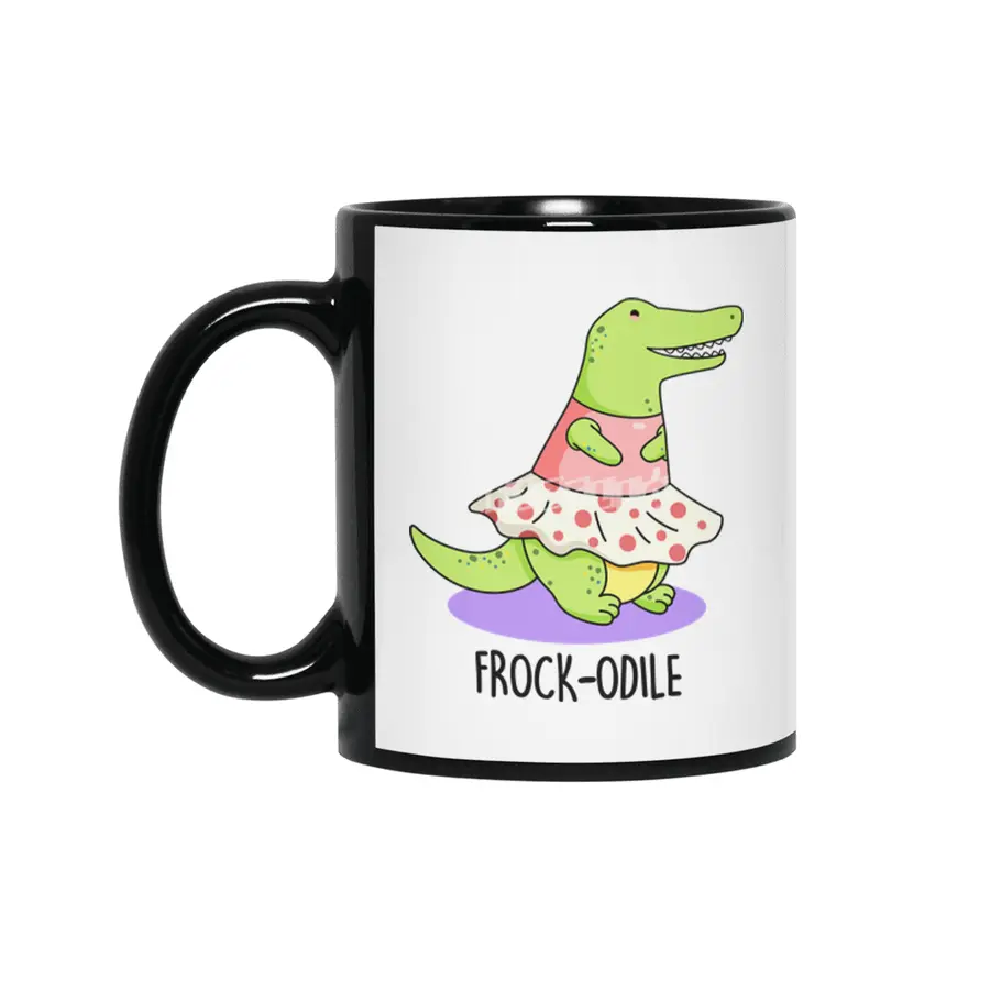 'Frock-odile Cute Crocodile Pun Siyah Kupa