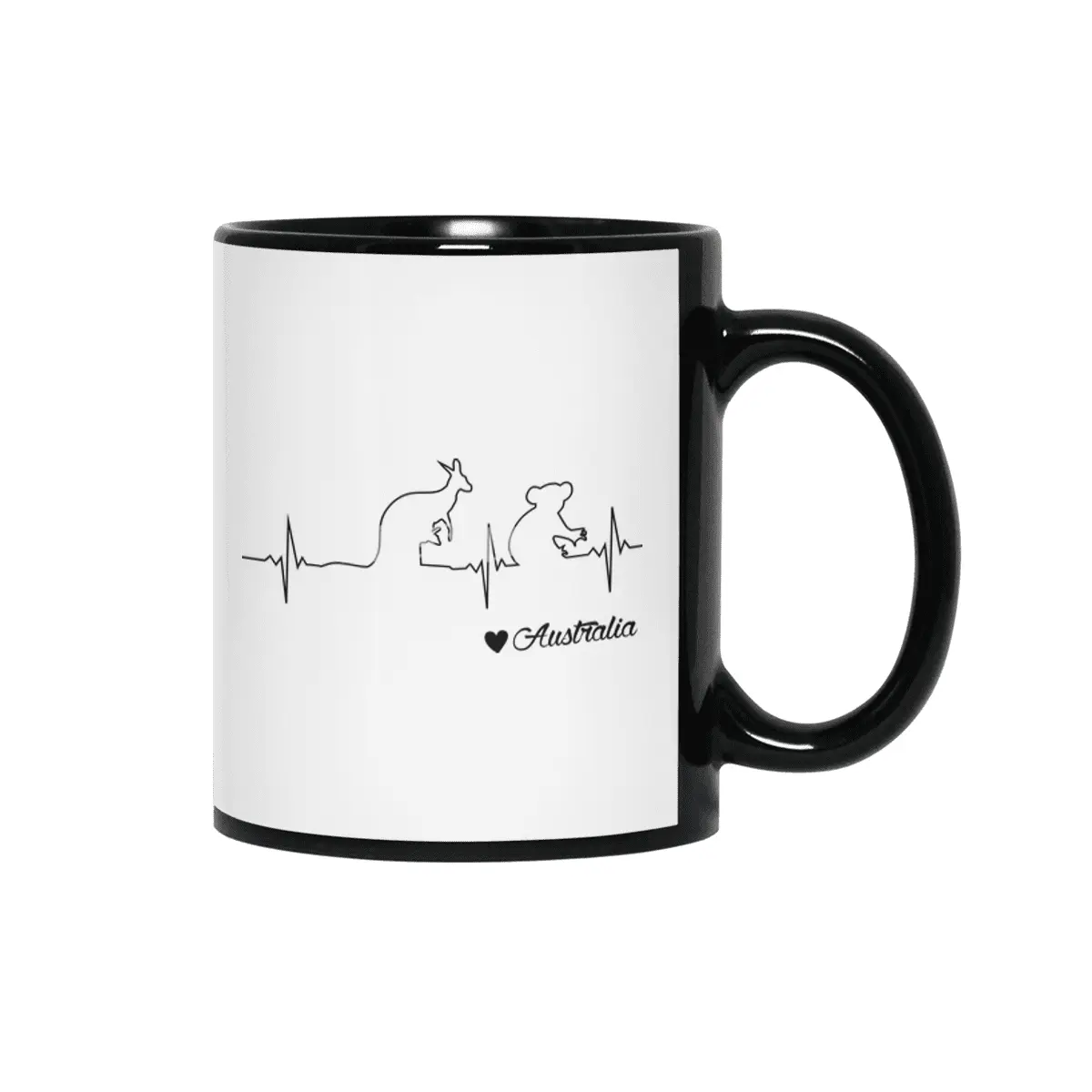 Australia Heartbeat - Kangaroo and Koala Draw Gift Siyah Kupa
