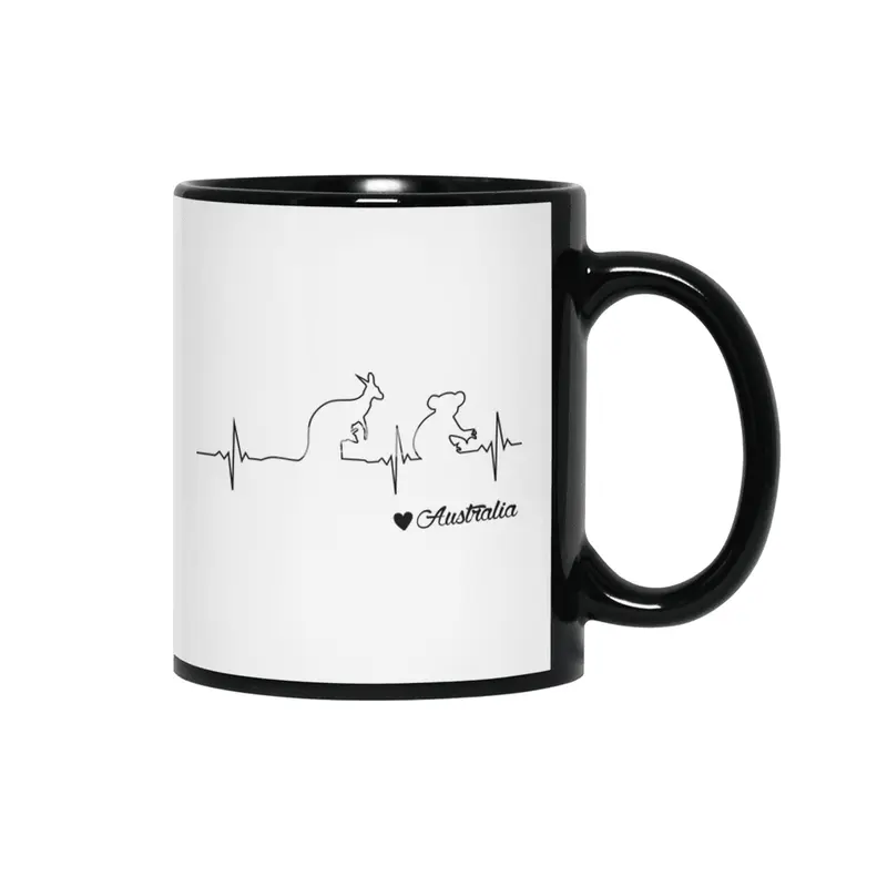 Australia Heartbeat - Kangaroo and Koala Draw Gift Siyah Kupa