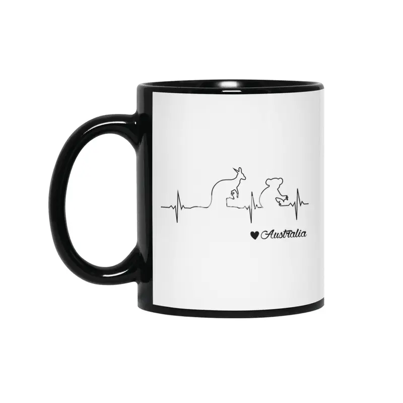 Australia Heartbeat - Kangaroo and Koala Draw Gift Siyah Kupa