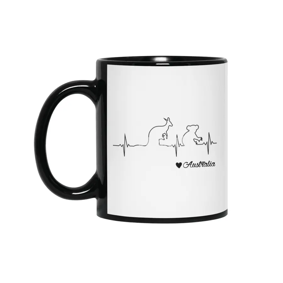 Australia Heartbeat - Kangaroo and Koala Draw Gift Siyah Kupa