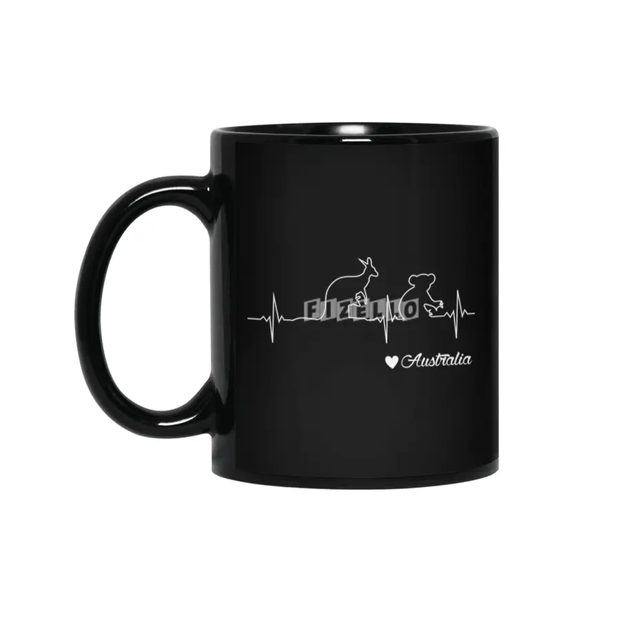 Australia Kangaroo and Koala Heartbeat Draw Gift Siyah Kupa