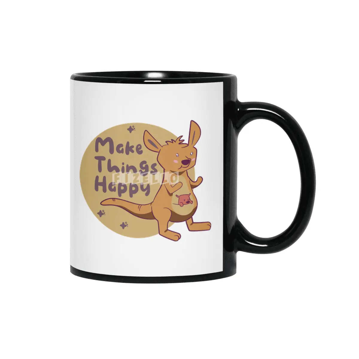 Make things happy Kawaii funny cute kangaroo brown Siyah Kupa