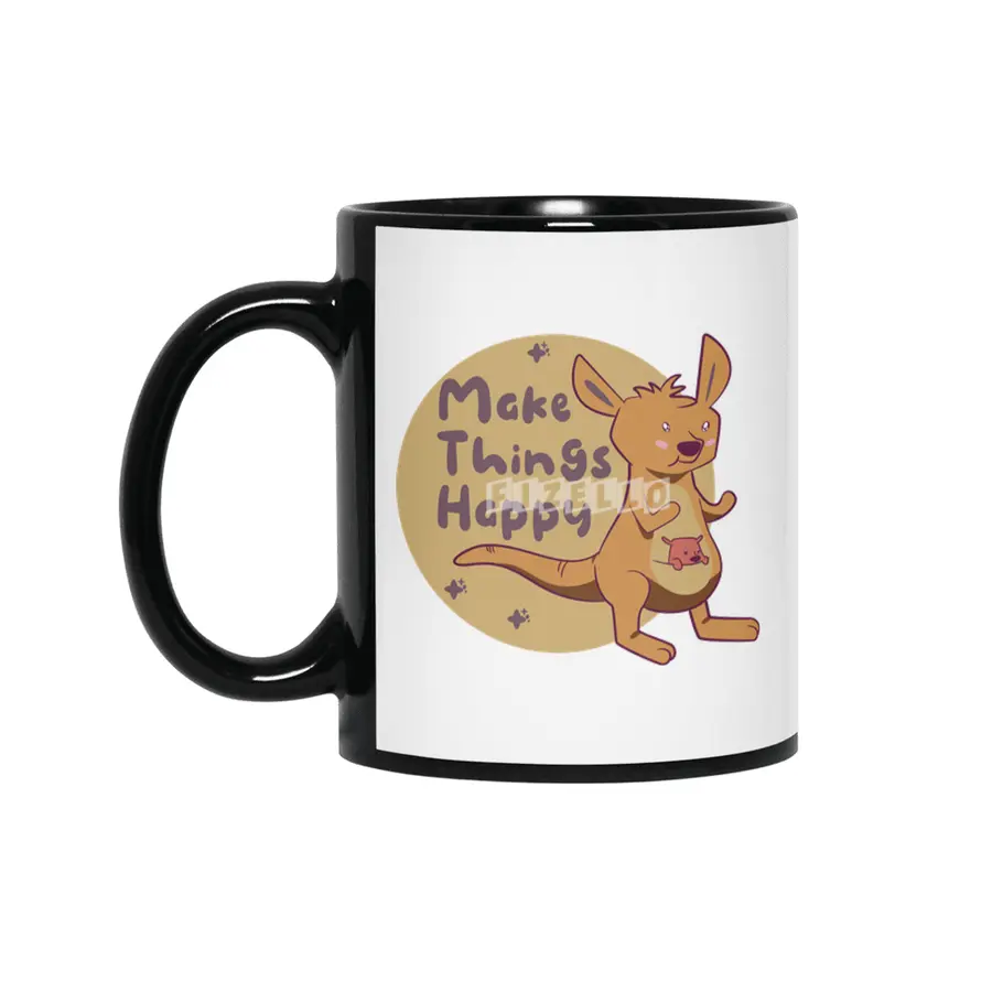 Make things happy Kawaii funny cute kangaroo brown Siyah Kupa
