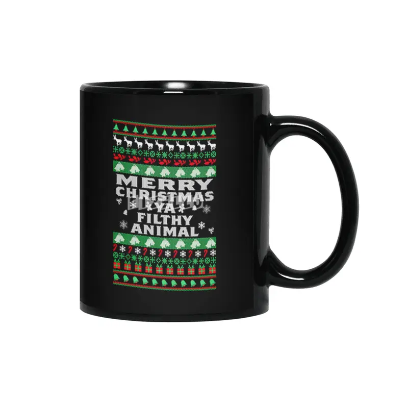 Merry Christmas Ya Filthy Animal Ugly Christmas Sweater Siyah Kupa
