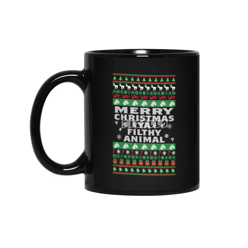 Merry Christmas Ya Filthy Animal Ugly Christmas Sweater Siyah Kupa