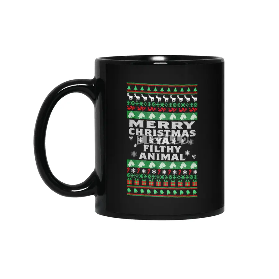 Merry Christmas Ya Filthy Animal Ugly Christmas Sweater Siyah Kupa