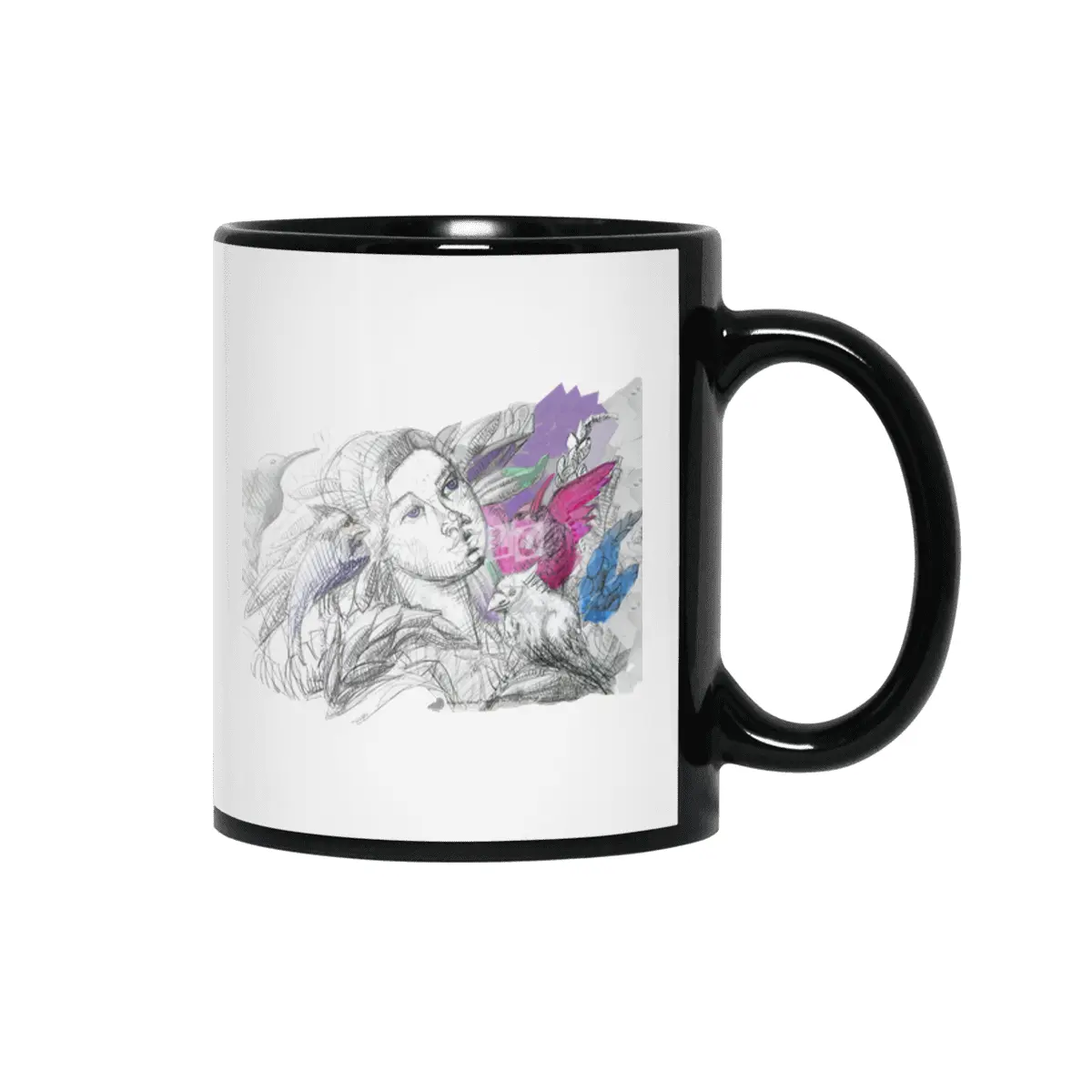 Fairy with The Birds of Paradise Original Drawing by Alice CCI Siyah Kupa