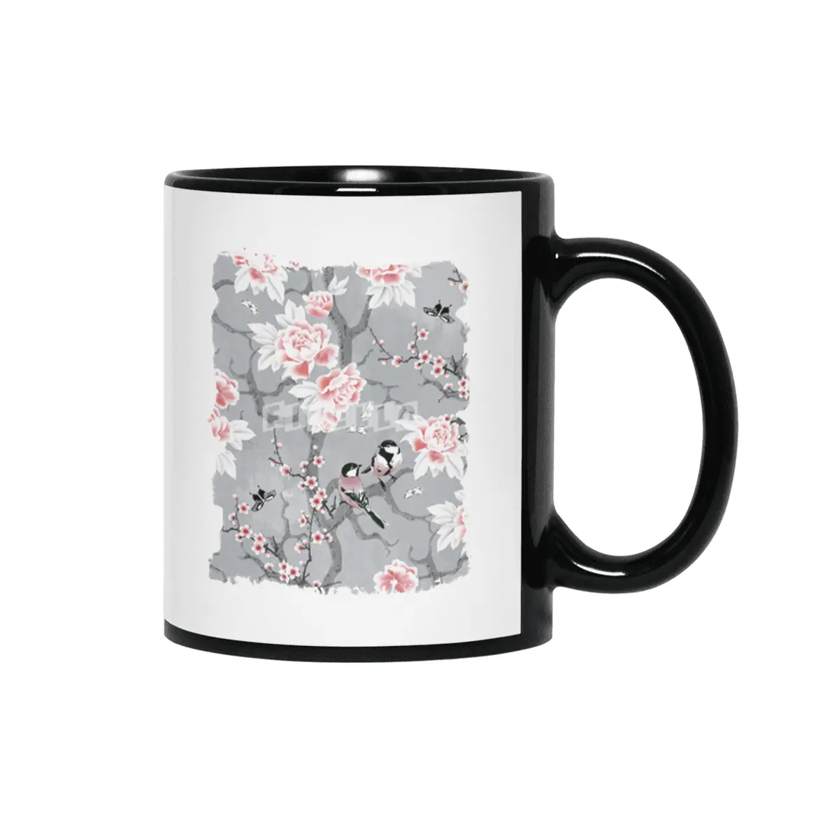Chinoiserie birds in grey Siyah Kupa