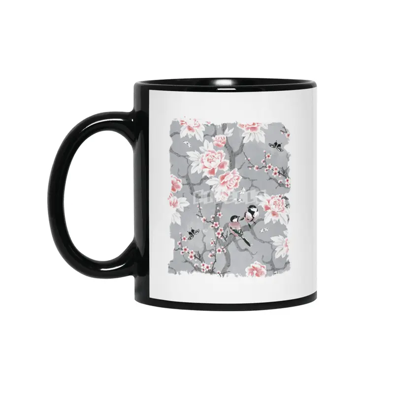 Chinoiserie birds in grey Siyah Kupa