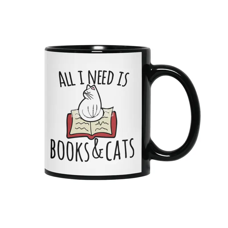 All I need is books and cats Siyah Kupa