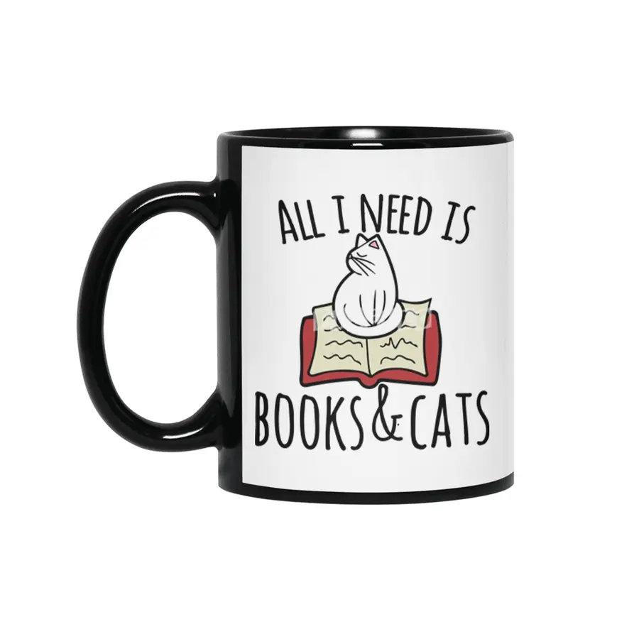 All I need is books and cats Siyah Kupa