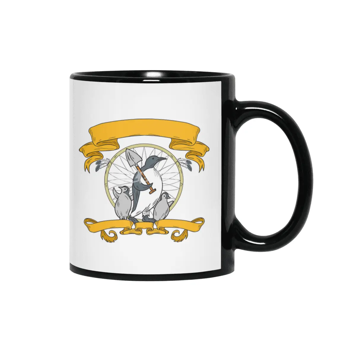 Penguin Shovel Chick Dreamcatcher Drawing Siyah Kupa