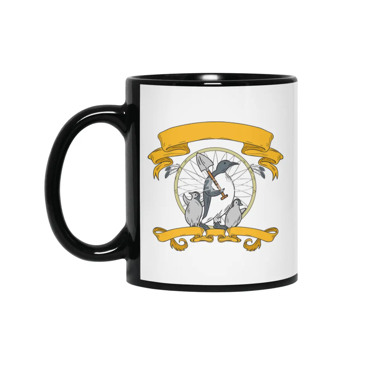 Penguin Shovel Chick Dreamcatcher Drawing Siyah Kupa