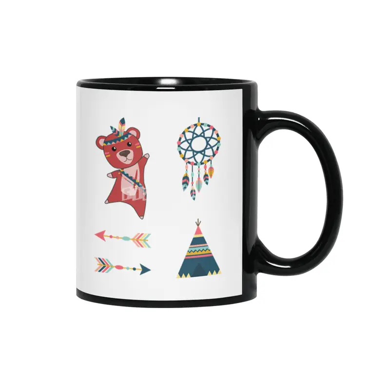 Indian Red Bear Sticker Set Dreamcatcher Red Siyah Kupa