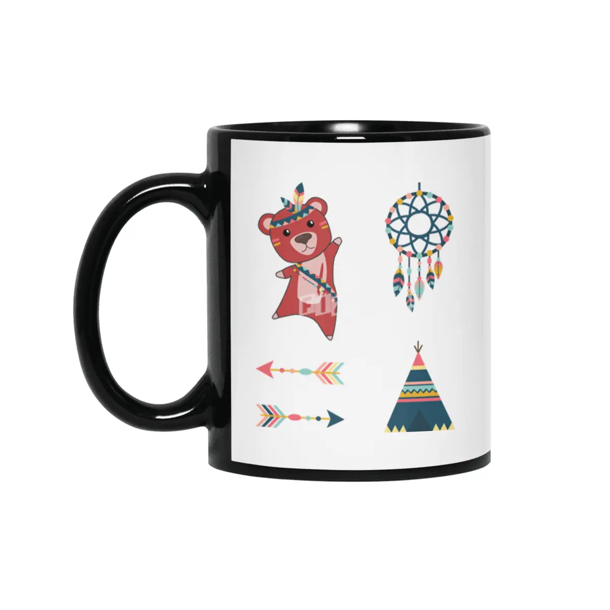 Indian Red Bear Sticker Set Dreamcatcher Red Siyah Kupa