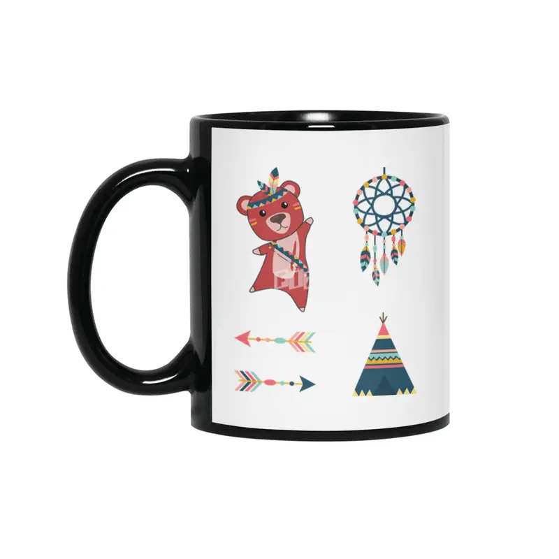 Indian Red Bear Sticker Set Dreamcatcher Red Siyah Kupa