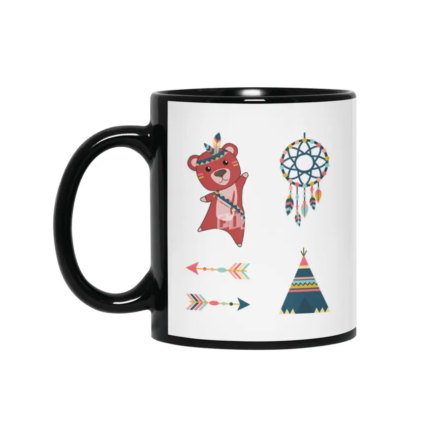 Indian Red Bear Sticker Set Dreamcatcher Red Siyah Kupa