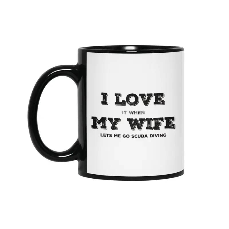 I Love My Wife - Scuba Diving Siyah Kupa
