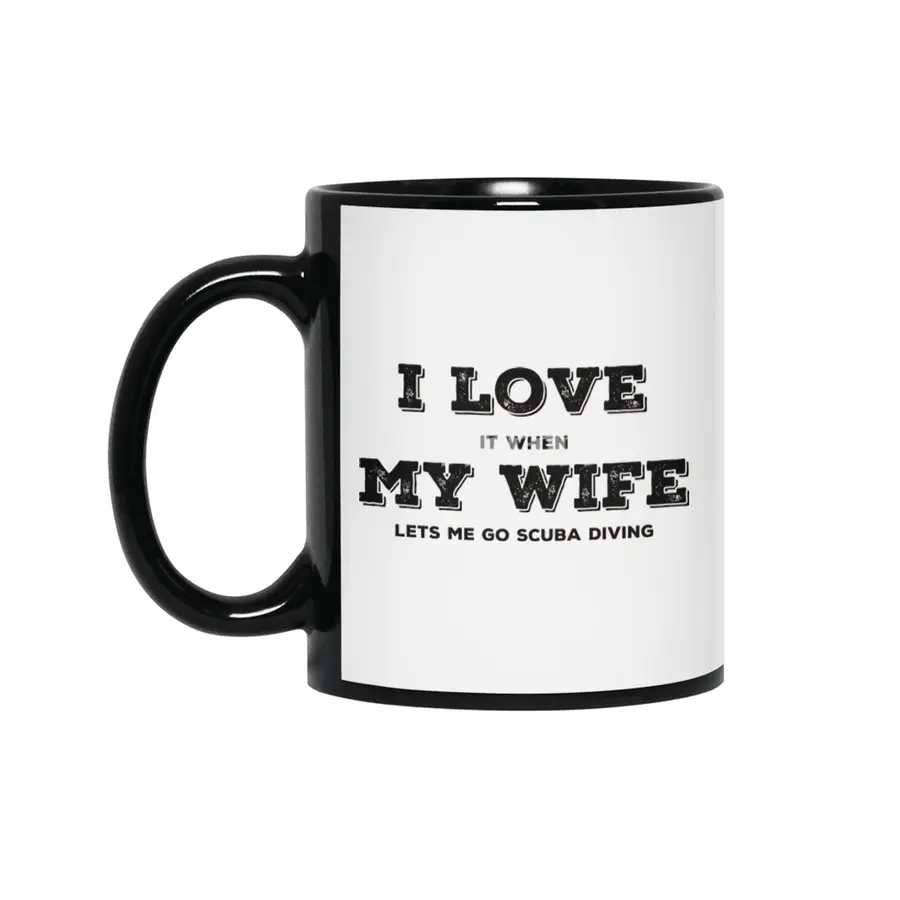 I Love My Wife - Scuba Diving Siyah Kupa