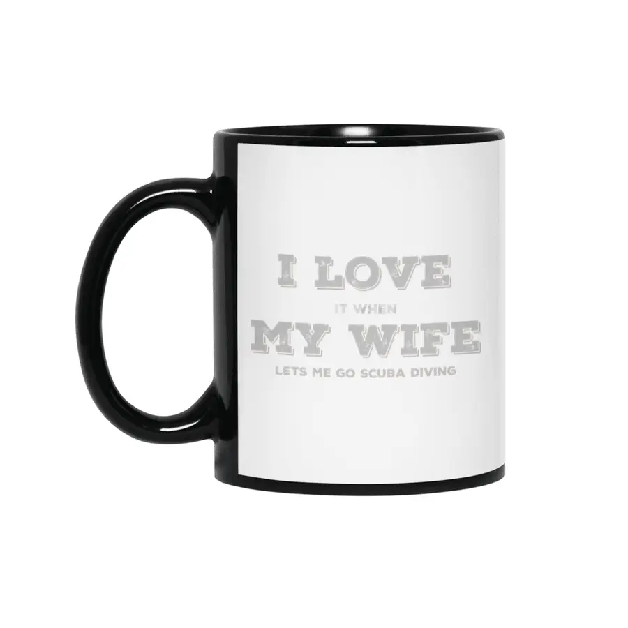 I Love My Wife - Scuba Diving Siyah Kupa