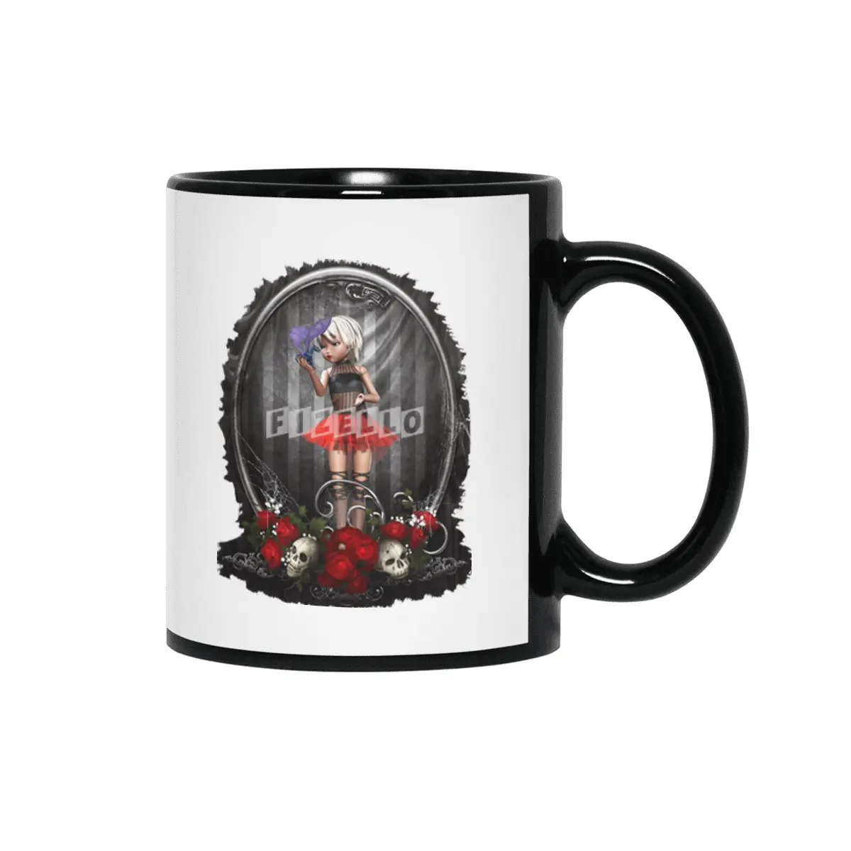 Goth Fashion Girl - Skulls and Roses Siyah Kupa