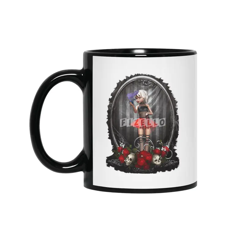 Goth Fashion Girl - Skulls and Roses Siyah Kupa