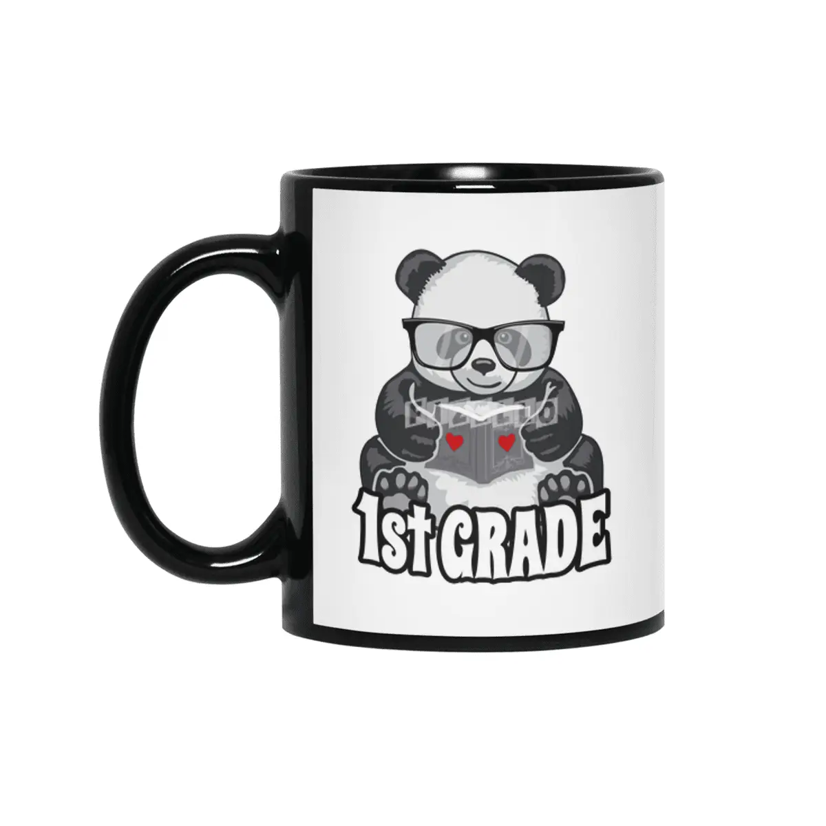 1st Grade Back To School Panda Book Reader Teacher Heart Siyah Kupa