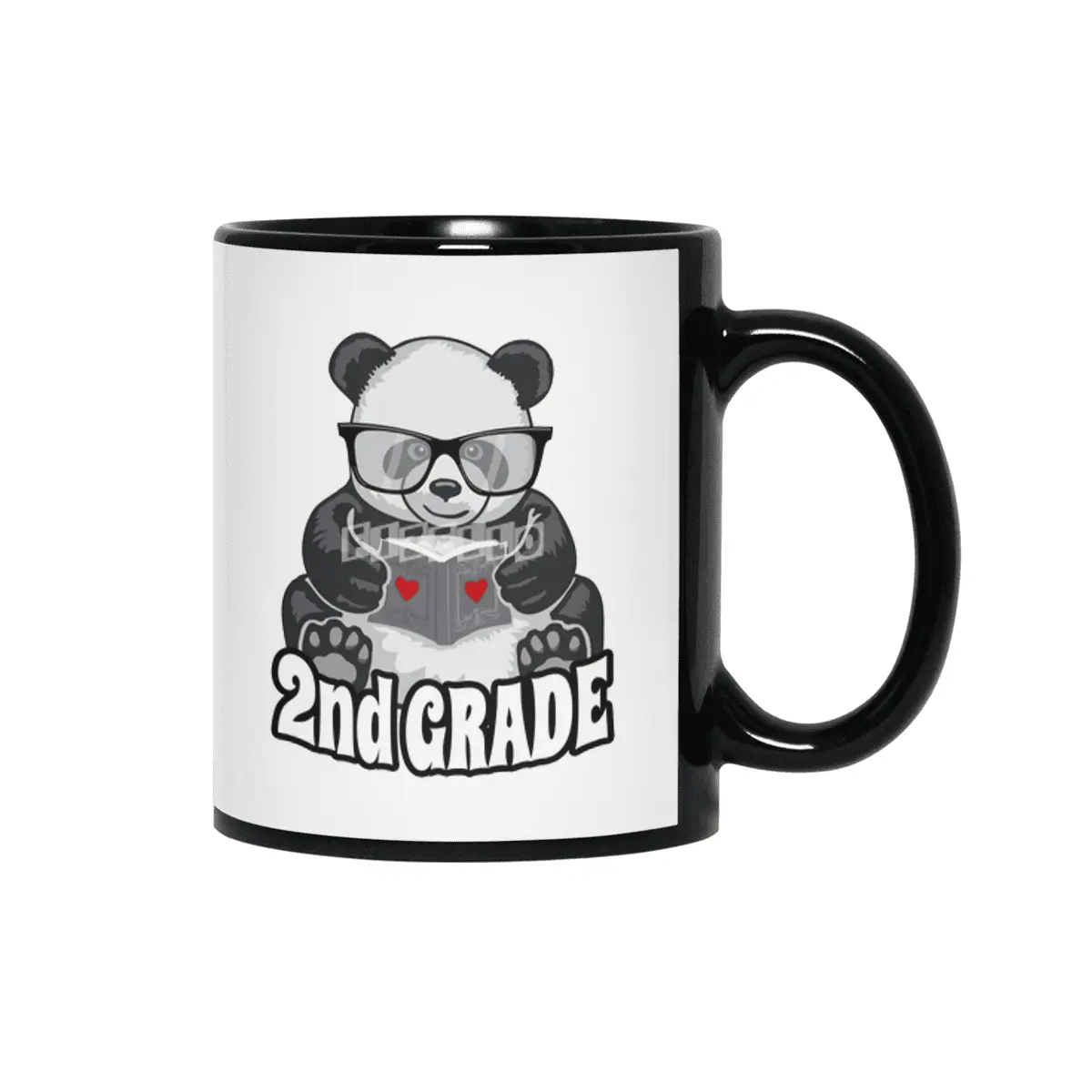 2nd Grade Back To School Panda Book Reader Teacher Heart Siyah Kupa
