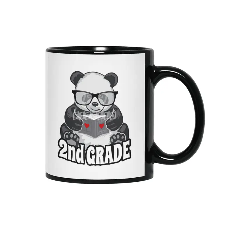 2nd Grade Back To School Panda Book Reader Teacher Heart Siyah Kupa